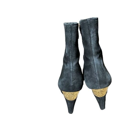 Michael Kors Suede Leather Wedge Booties with Gold Accents - Picture 6 of 11